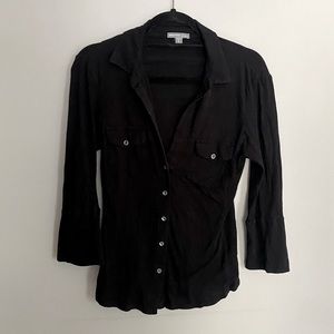 James Perse Black Collared Button-Up Shirt | Size 3 | Color Black